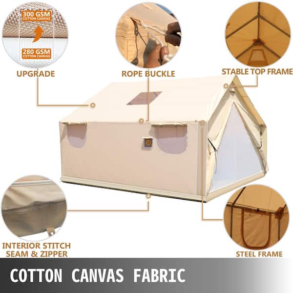 10 ft. x 12 ft. 6 to 8-People Canvas Wall Tent Wall Tent with PVC Storm Flap Waterproof Camping Canvas Tent w/Stove Hole
