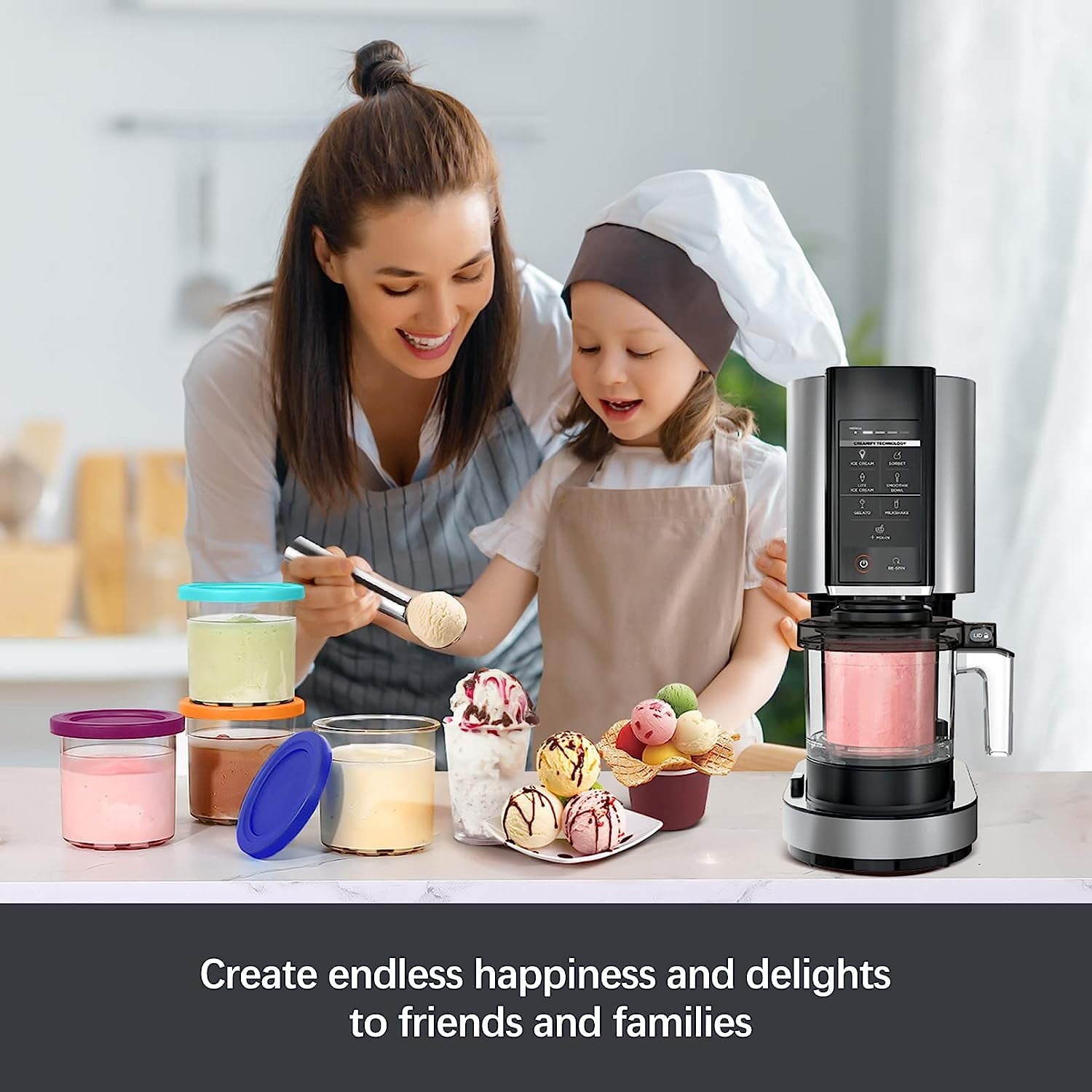 URRU Containers Replacement for Ninja Creami Pints and Lids - 4 Pack, 16oz Cups Compatible with NC301 NC300 NC299AMZ Series Ice Cream Maker - Dishwasher Safe, Leak Proof Lids