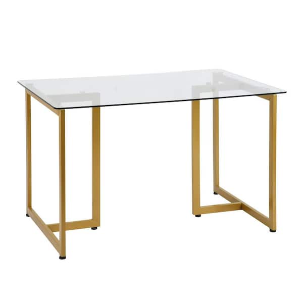 Slip 47 in. Rectangular Clear Glass Top Elegant Computer Desk with Golden Base