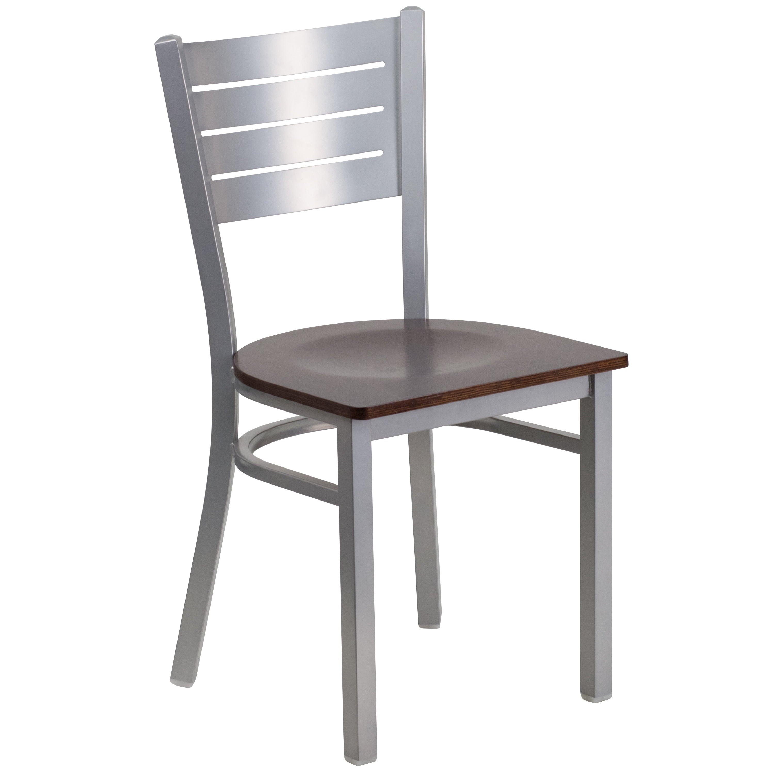 Flash Furniture HERCULES Series Silver Slat Back Metal Restaurant Chair - Cherry Wood Seat