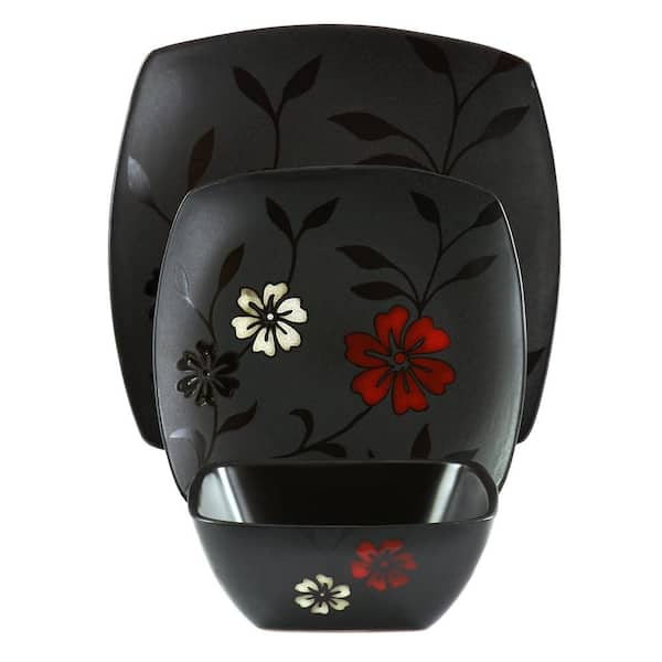 Evening Blossom 12-Piece Square Stoneware Dinnerware Set