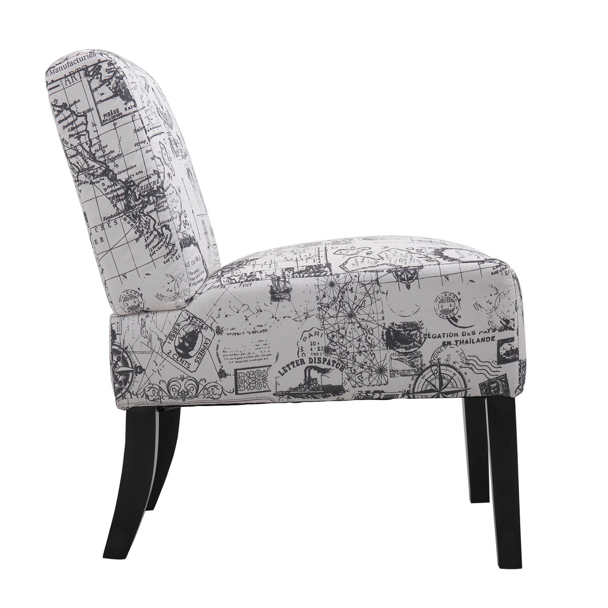 Jaxpety Armless Accent Leisure Chair, Slipper Chair Upholstered Single Sofa, Gray Letter Print
