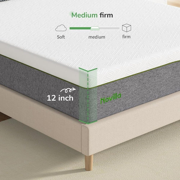 Queen Size Medium Gel Memory Foam 12 in. Two-sided Mattress