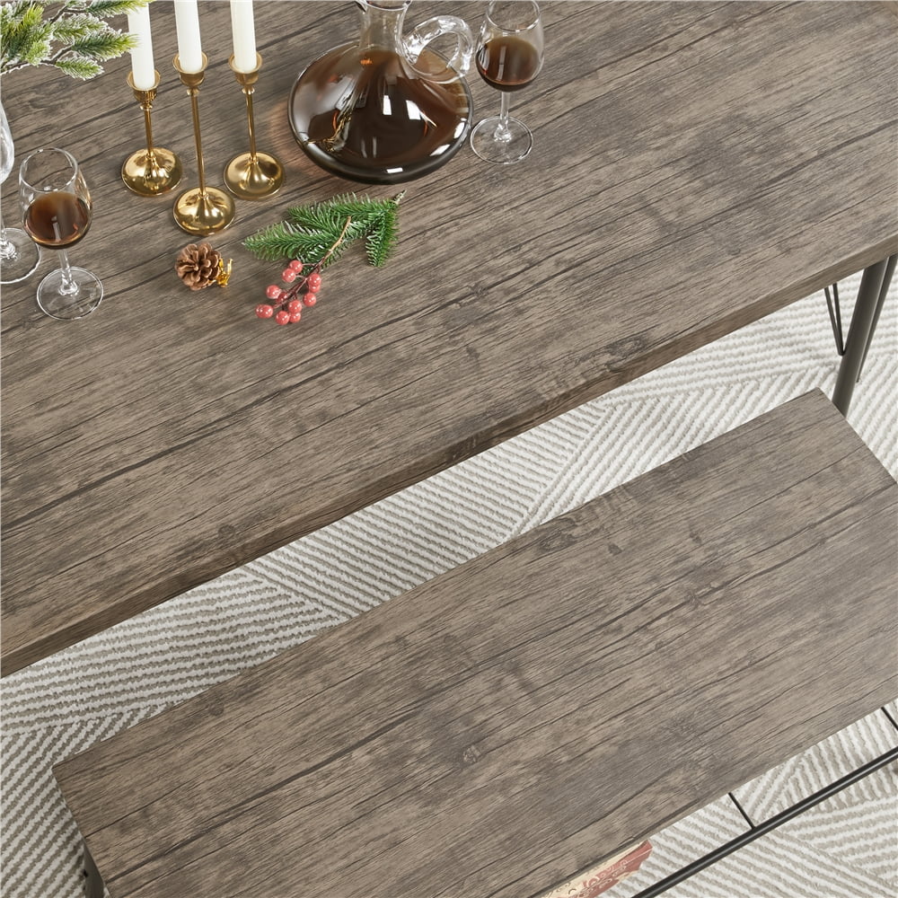 Easyfashion Dining Table Set with 4 Chairs and 1 Bench, Drift Brown