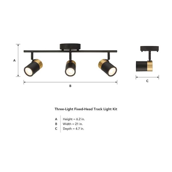 Gilded 2 ft. 3-Light Matte Black with Brushed Gold Integrated LED Selectable CCT Fixed Track Lighting Kit