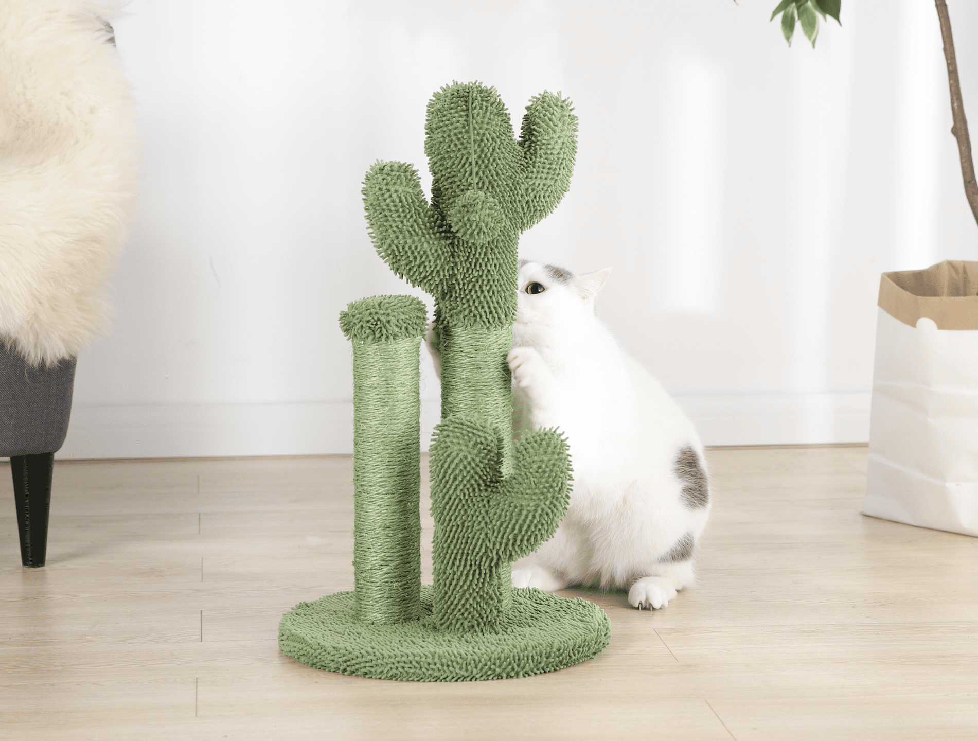 Vibrant Life Cactus Cat Scractching Post with Toy Ball,Green