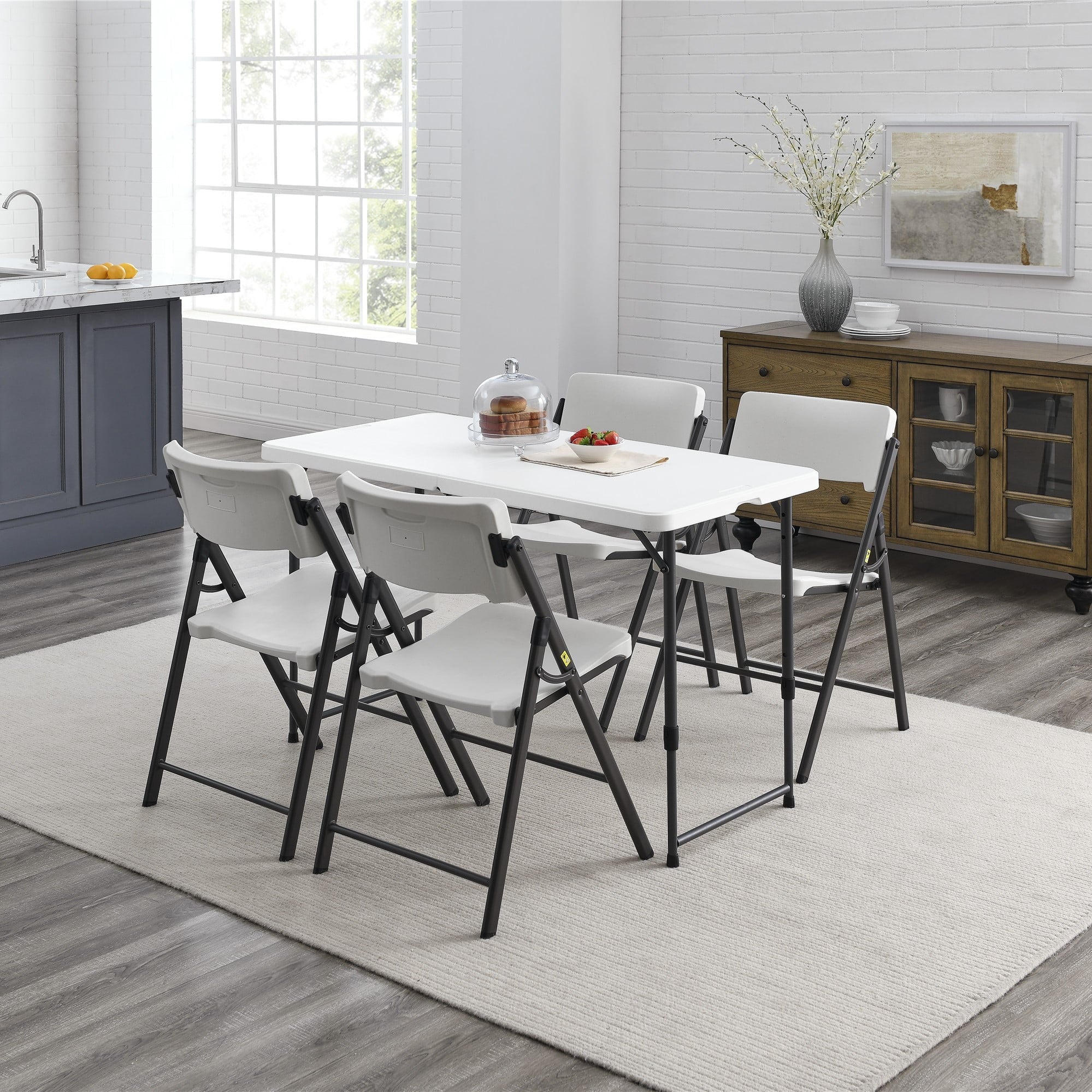 Mainstays 4 Foot Adjustable Height Premium Folding Table, White Granite