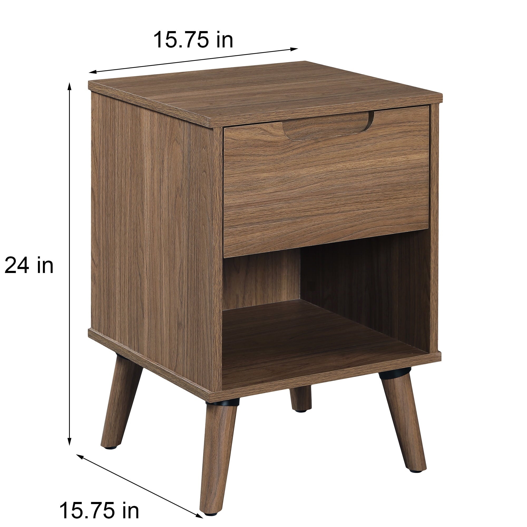 Mainstays Modern 1 Drawer Bedroom Nightstand, Brown Walnut