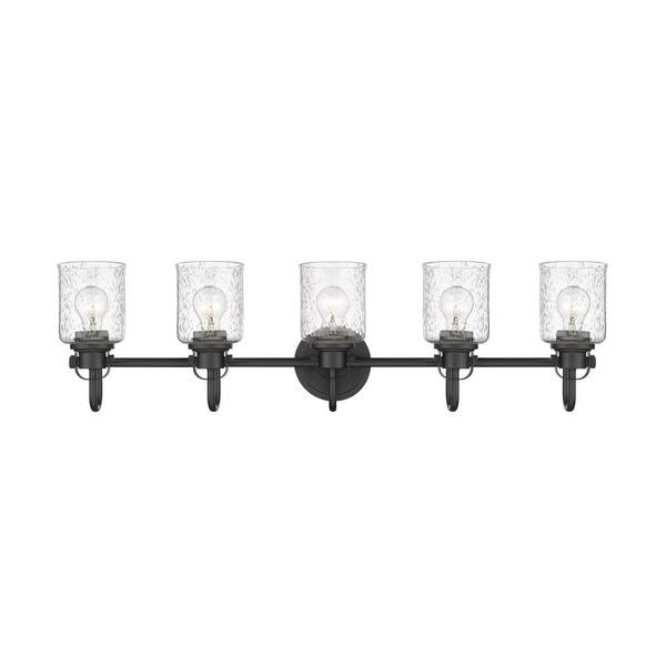 Kinsley 35 in. 5-Light Matte Black Vanity-Light with Clear Seeded Glass Shades