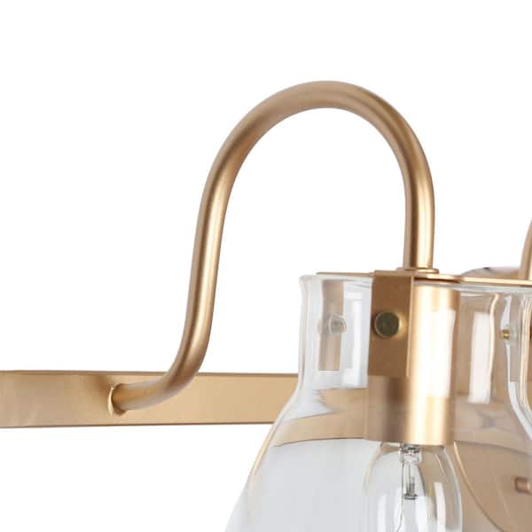 Walnute Modern Farmhouse 28.5 in. 4-Light Dark Gold Vanity Light with Bell-Shaped Clear Glass Shades