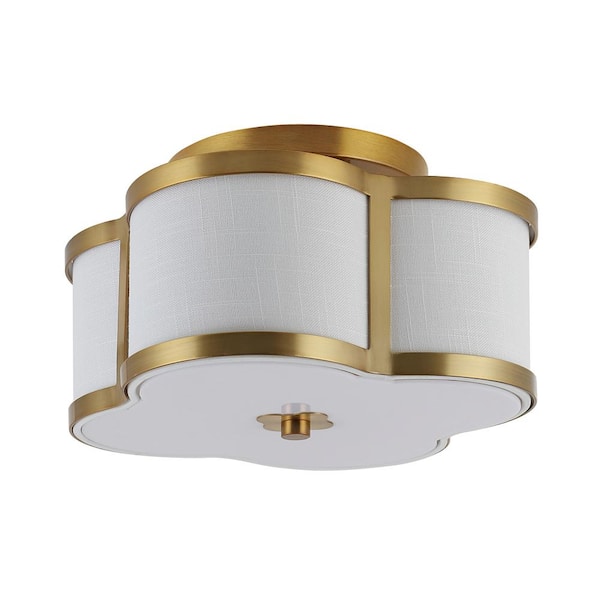 Quatrefoil 13 in. Brass Gold Metal Shade Scalloped Classic Glam LED Flush Mount