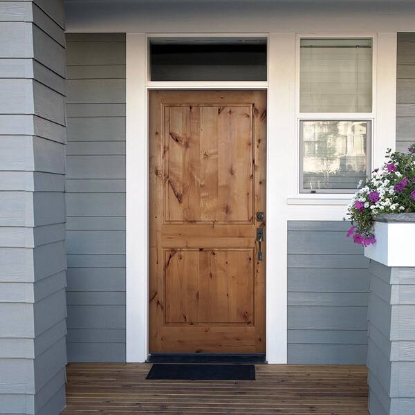 32 in. x 80 in. 2 Panel Square Top Universal Unfinished Knotty Alder Wood Front Door Slab with Ovolo Sticking