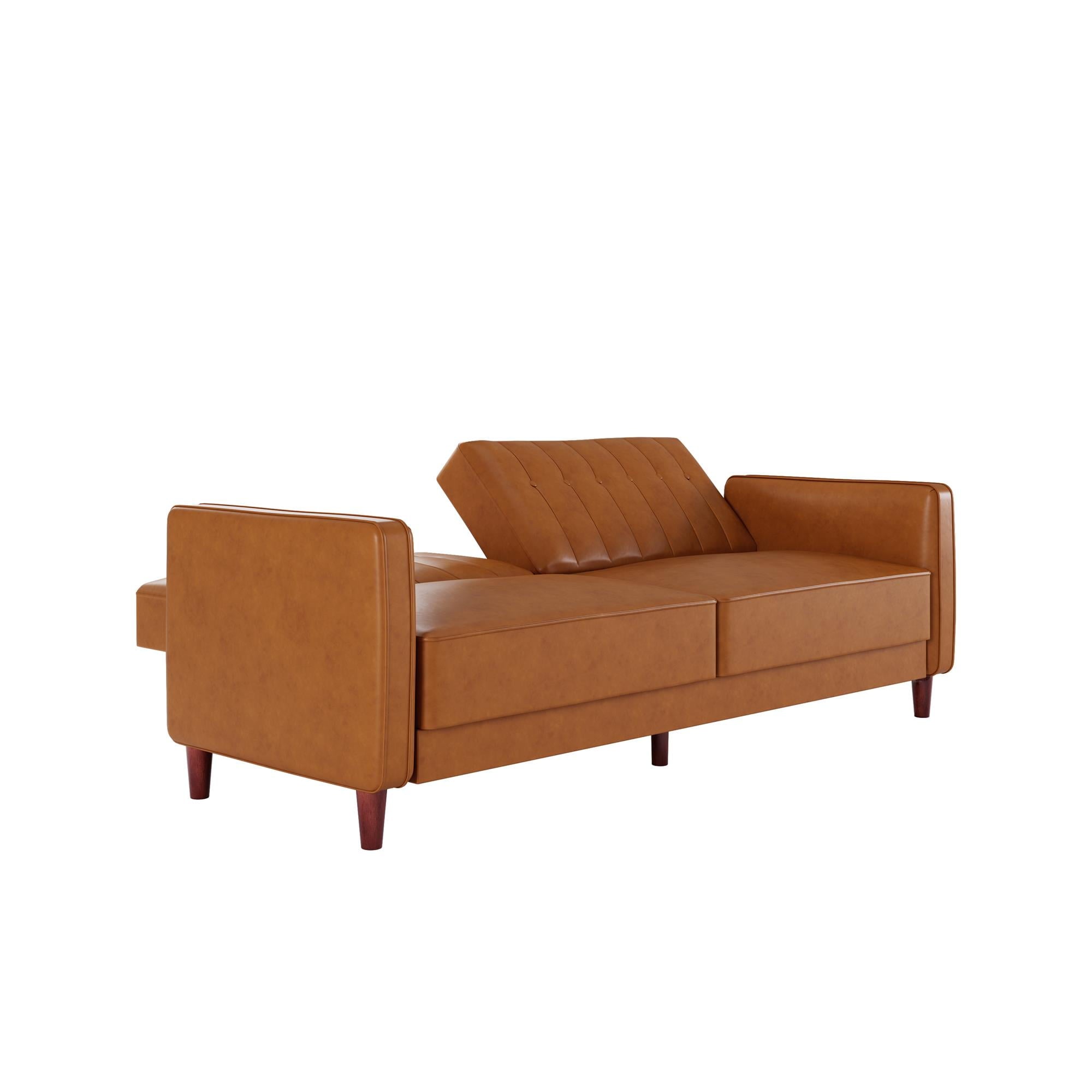 DHP Pin Tufted Transitional Futon and Sofa Bed, Camel Faux Leather