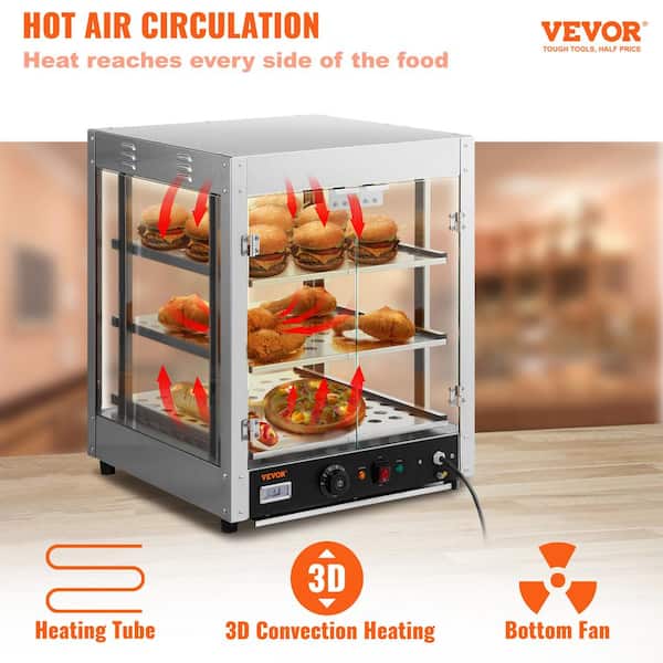 Commercial Food Warmer Display 3 Tiers, 800W Pizza Warmer Countertop Pastry Warmer with Water Tray
