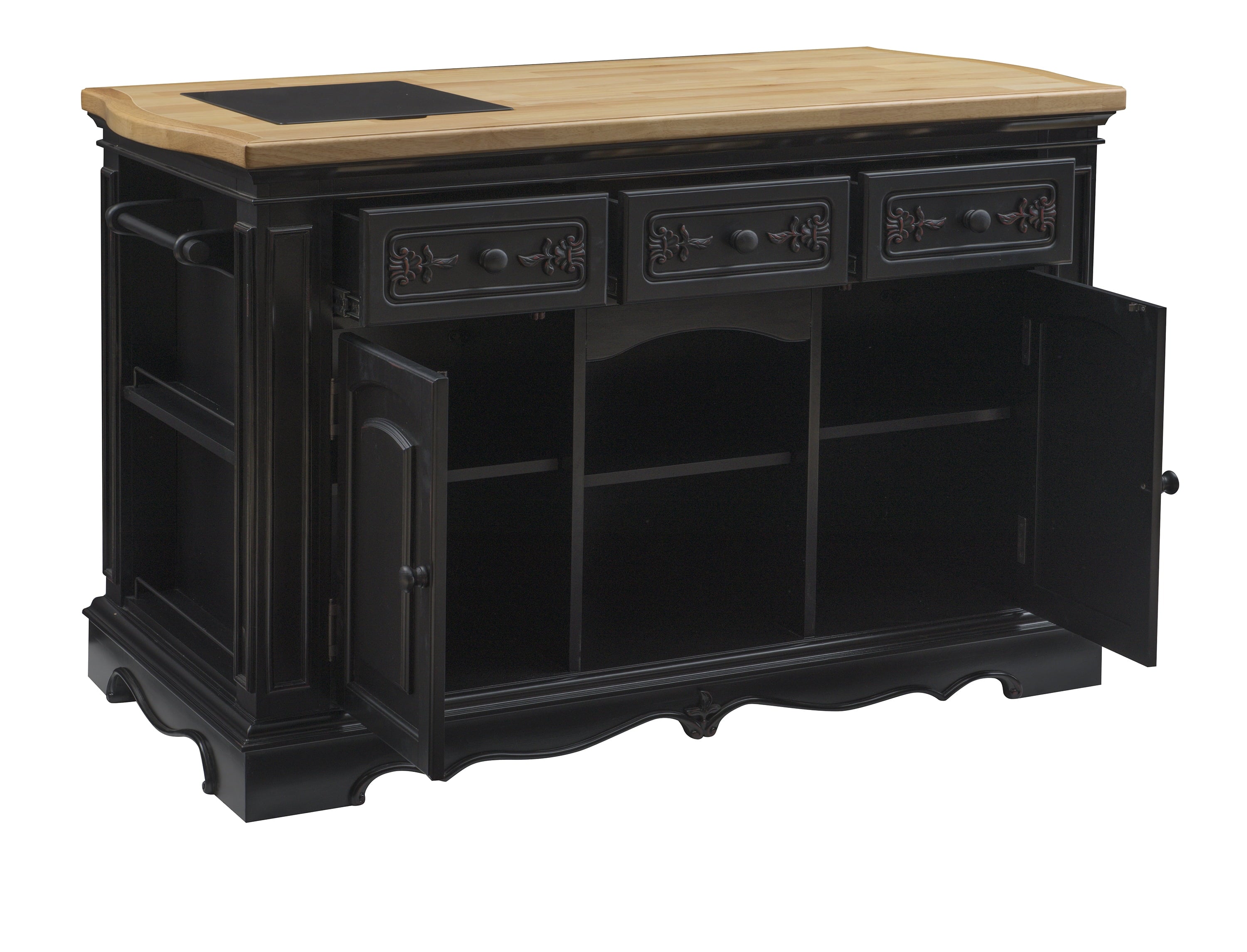 Pennfield Kitchen Island with Black Granite Removable Cutting Surface, Black and Natural