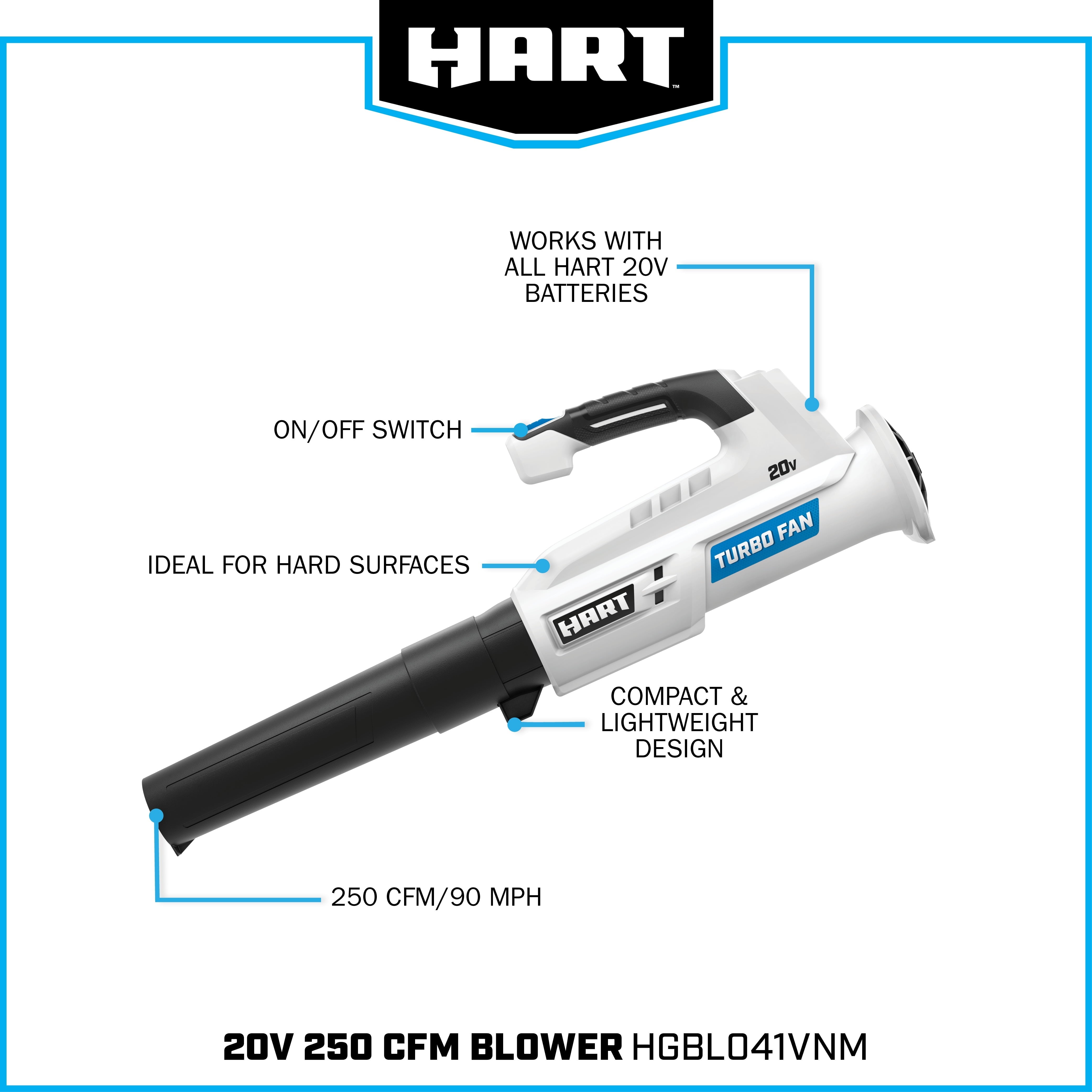 HART 20-Volt 90 MPH at 250 CFM Battery Powered Axial Blower Kit, (1) 2.0Ah Lithium Ion Battery