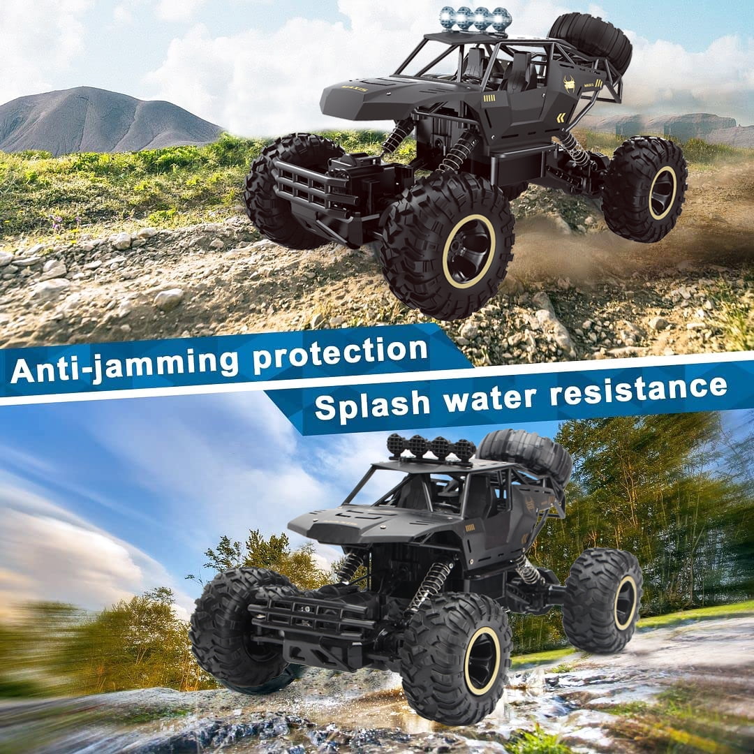 4DRC 1:12 Rc Car,off Road Truck Remote Control Car Metal Shell 2.4G 4WD Dual Motors, with 2 Batteries Black