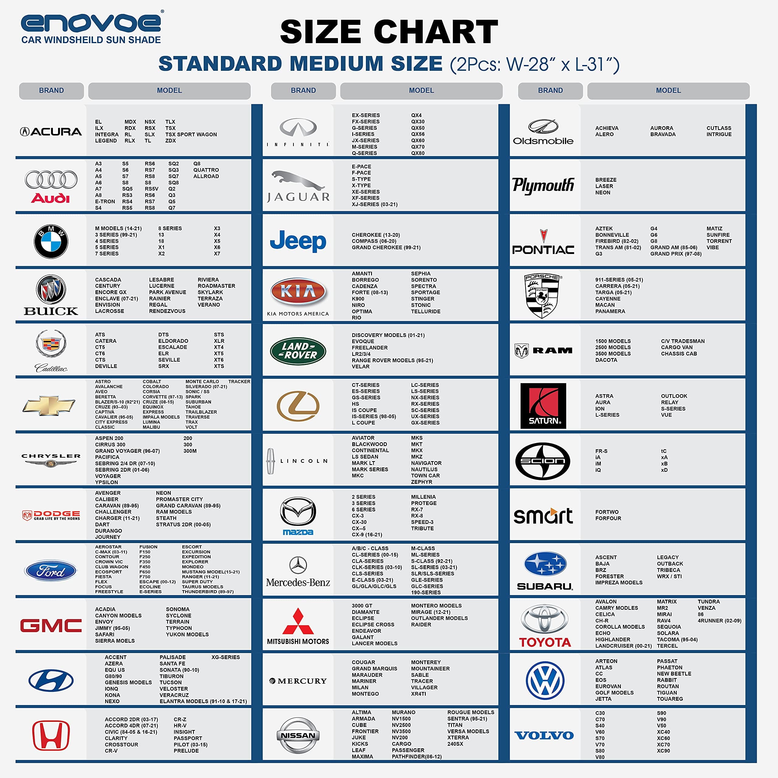Enovoe Car Windshield Sunshade, Premium 230T, Heat Block, 31x28 in + Bonus Pouch