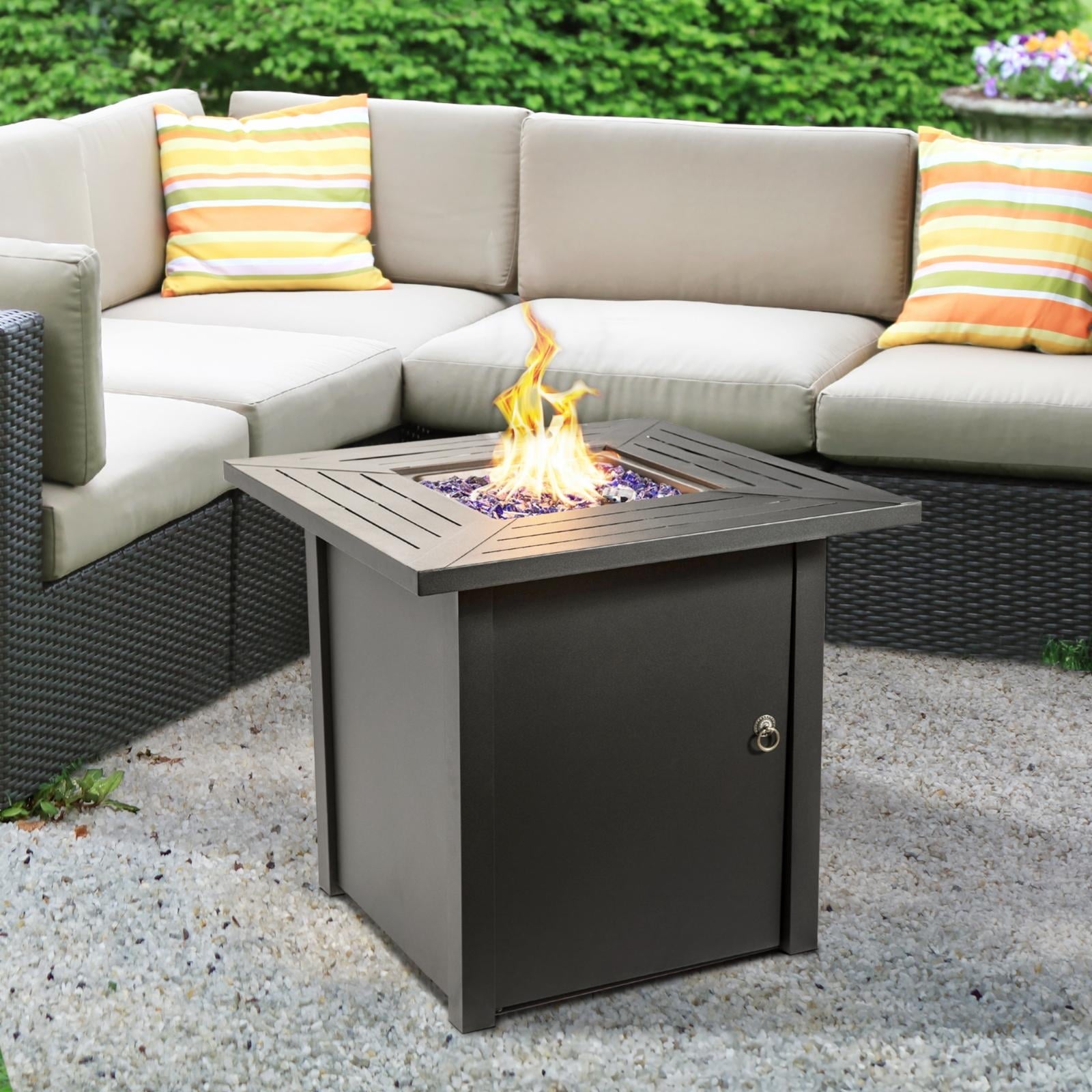 Teamson Home Outdoor Square 30 In. Propane Gas Fire Pit with Steel Base, Espresso