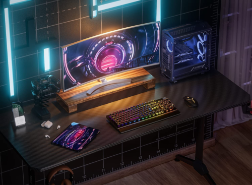 Gaming Desk T-Shaped Pc Computer Table with Carbon Fiber Surface Free Mouse Pad