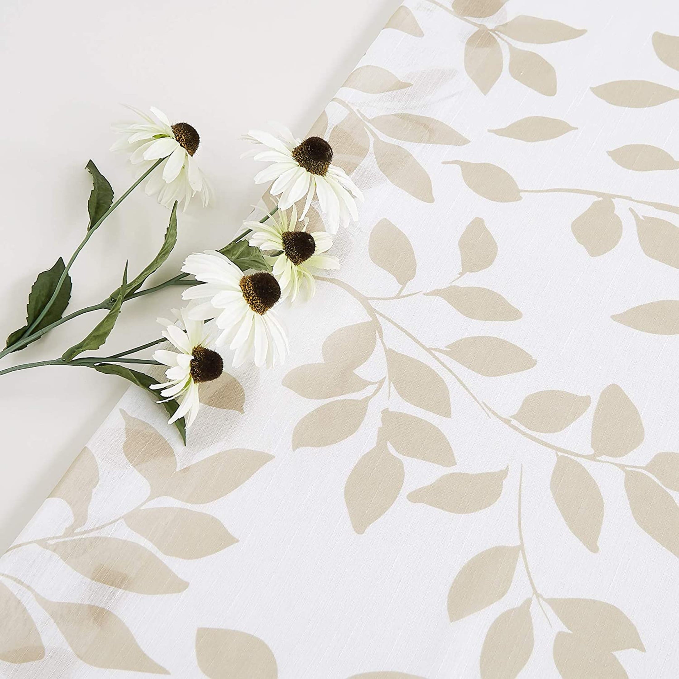 Exultantex Linen Texture Leaf Botanical Rod Pocket Sheer Curtain,50