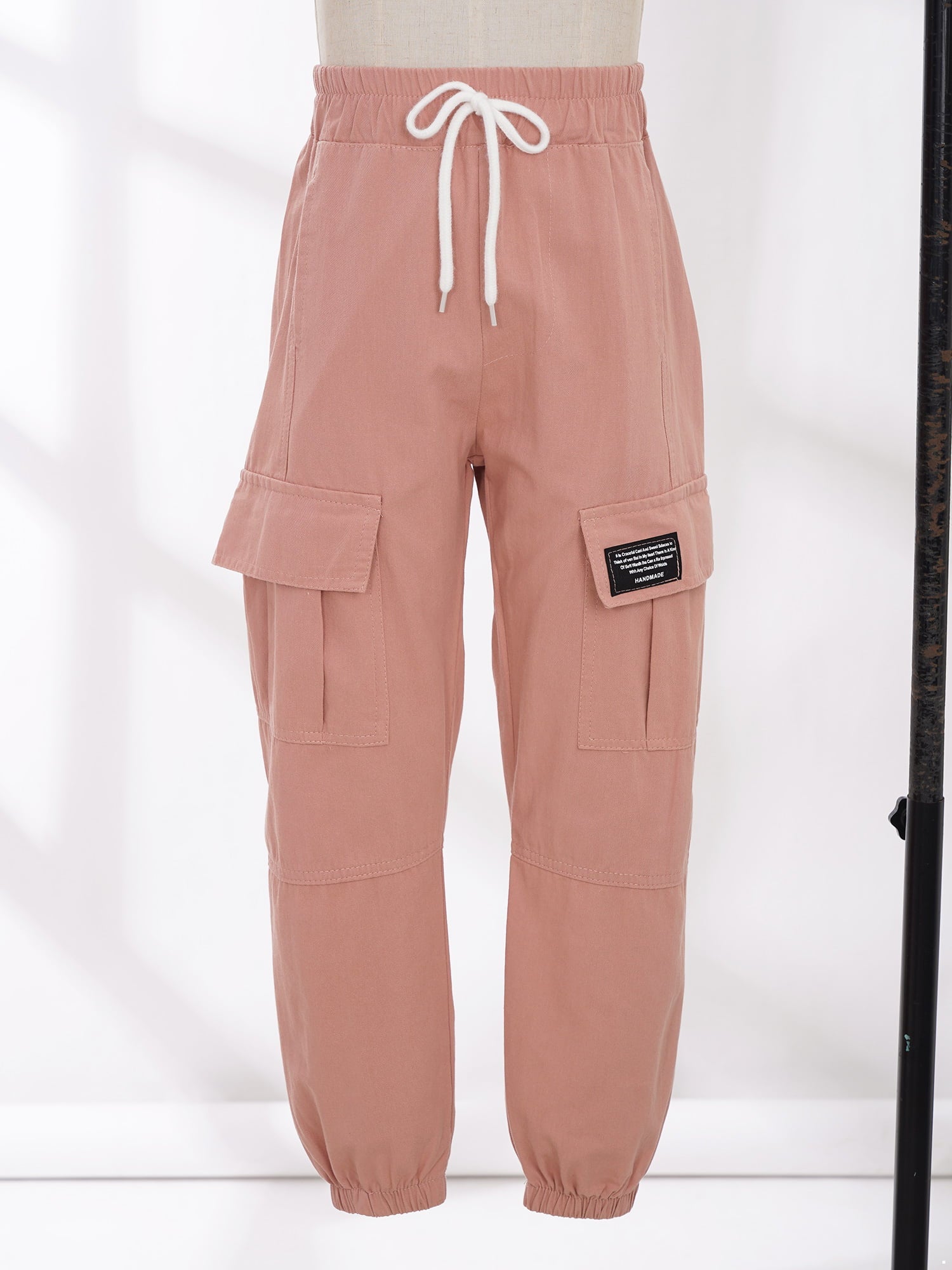 TiaoBug Kids Girls Cargo Pants Casual Pure Color Trousers Hip Hop Dance Costume4-14 Pink 4