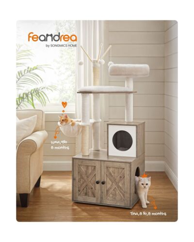Feandrea WoodyWonders Cat Tree with Litter Box Furniture Hidden Enclosure, 2-...
