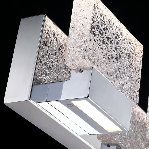 32.25 in. 4-Light Chrome Stainless Steel LED Bathroom Vanity Light with Clear Ice-Like Brick Glass