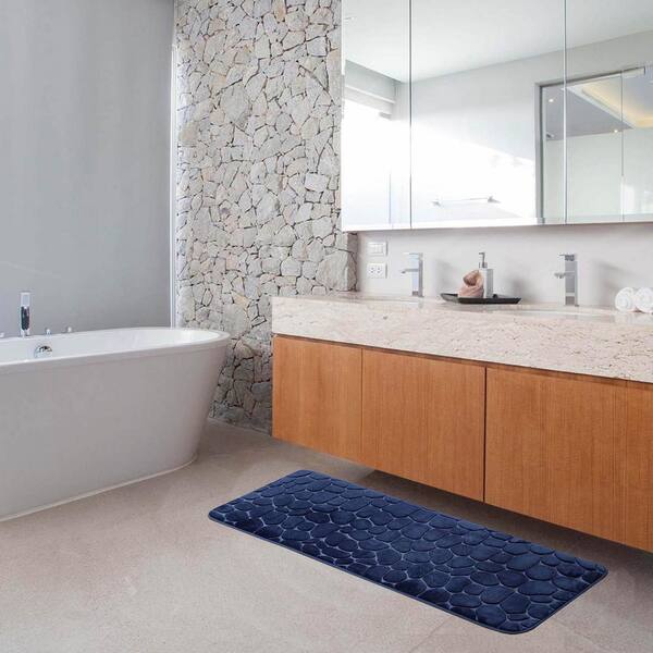 Bath Rug 18 in. x 48 in. Navy Blue Microfiber Memory Foam Bath Runner Mat