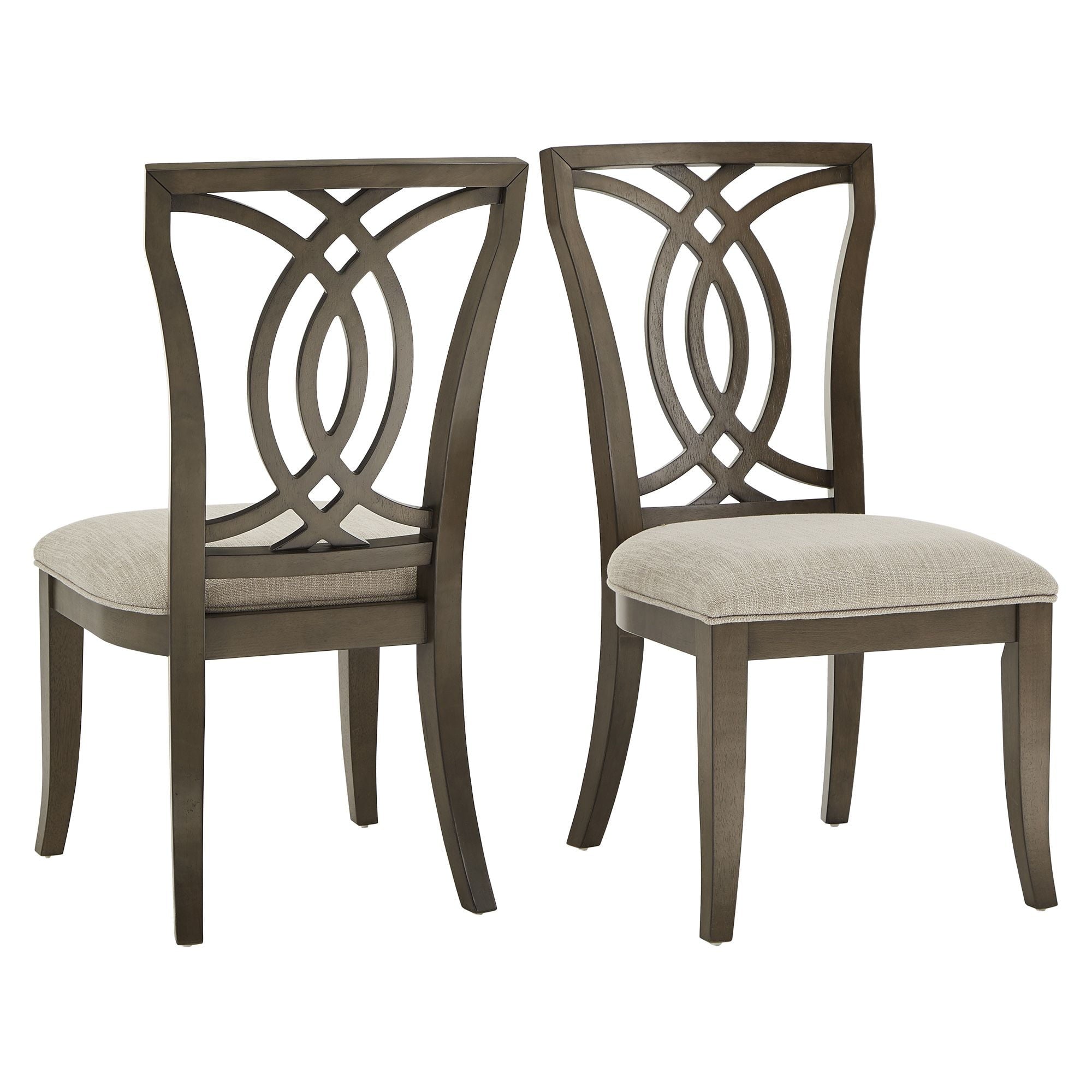 Weston Home Rococo Wood Upholstered Dining Chairs, Set of 2, Beige Fabric, Dark Walnut Finish, Side Chair