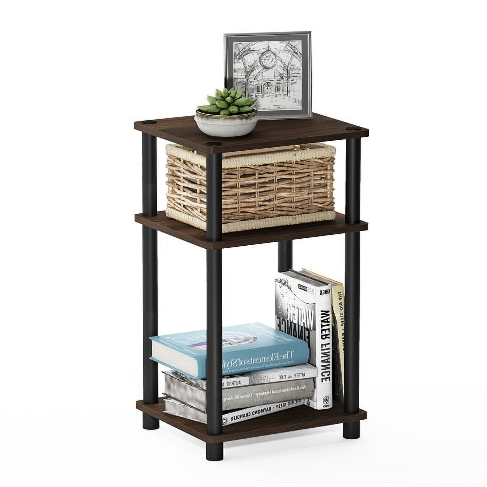 Furinno Just 3-Tier Turn-N-Tube End Table, 1-Pack, Columbia Walnut/Black