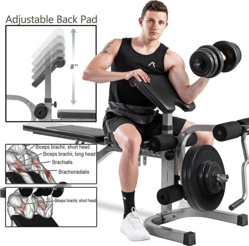 Weight Bench with Leg Extension - 6+3 Positions Adjustable Olympic Utility Bench