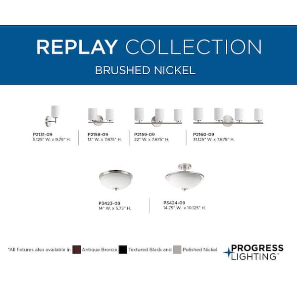 Replay Collection 22 in. 3-Light Brushed Nickel Etched White Glass Modern Bathroom Vanity Light