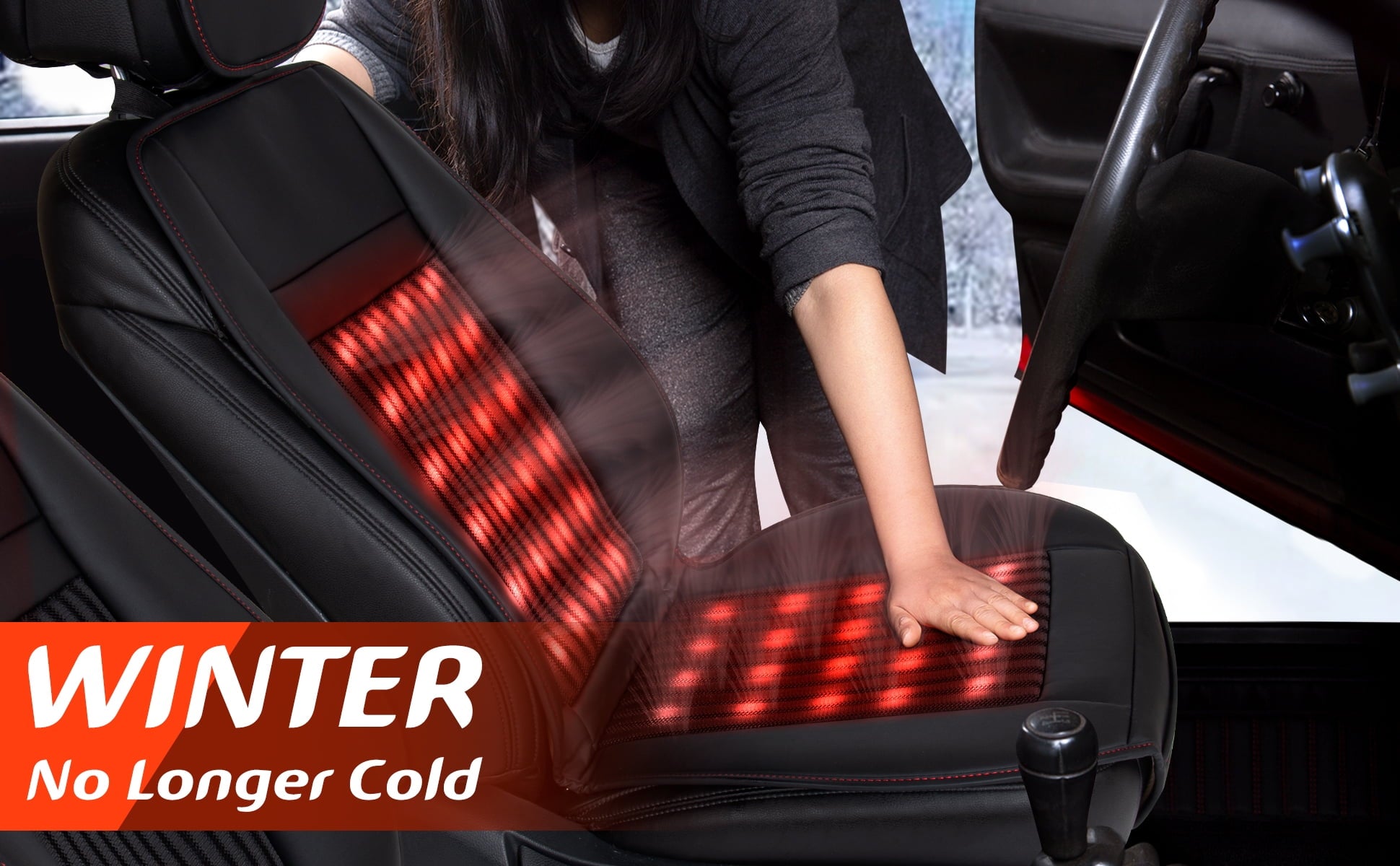 Paffenery Luxury Heated and Cooling Car Seat Cover, Ventilated Cooling Car Seat Warmer Cushion 12-24V Universal Fit, Fashion Black