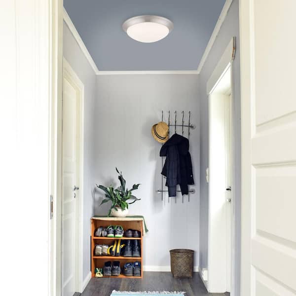 Stetson 11 in. Transitional Brushed Nickel 5 CCT Integrated LED Flush Mount with Frosted Clear Glass Shade for Kitchen