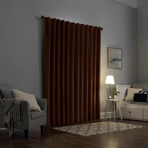 Amherst Velvet Noise Reducing Thermal 50 in. W x 96 in. L  100% Blackout Back Tab Curtain Panel in Terracotta Red