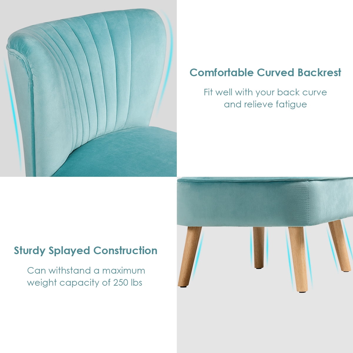 Costway Armless Accent Chair Modern Velvet Leisure Chair Single Upholstered Green