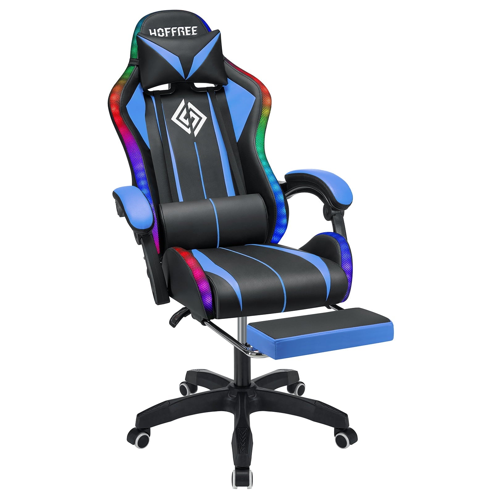 Hoffree Message Gaming Chair with RGB LED Lights, Racing Style Recliner Swivel Video Game Chair with Speakers, Adjustable Ergonomic High Back Computer Chair with Headrest & Lumbar Support