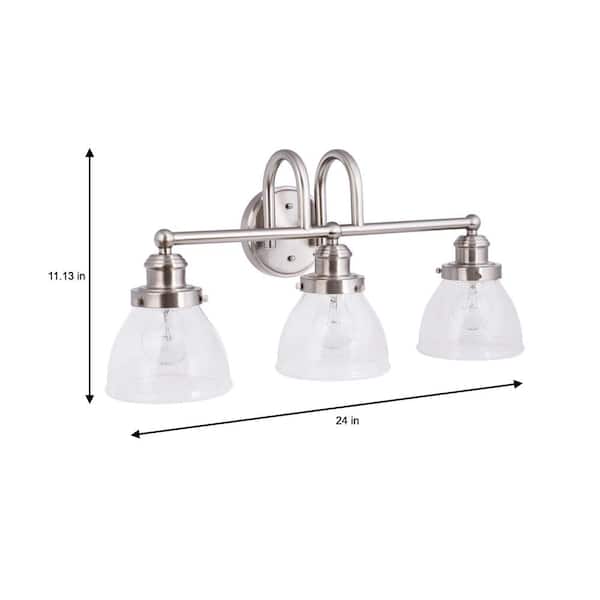 Albona 3-Light Brushed Nickel Vanity Light with Clear Seeded Glass Shades