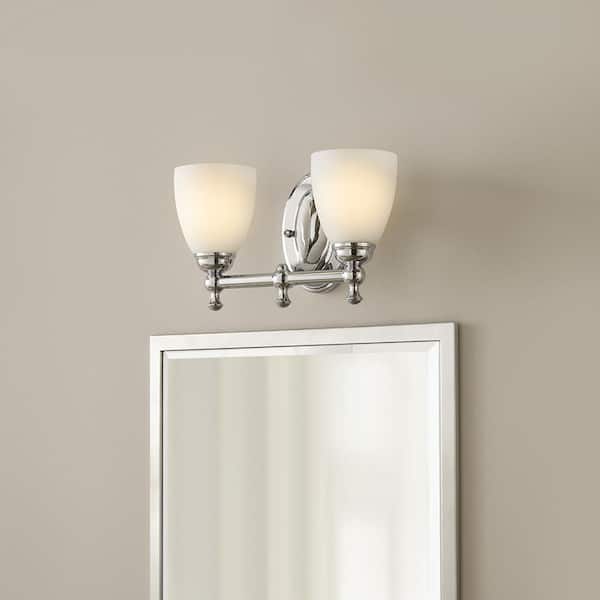 Solomone 13.4 in. 2-Light Polished Chrome Bathroom Vanity Light Fixture with Opal Glass Shades