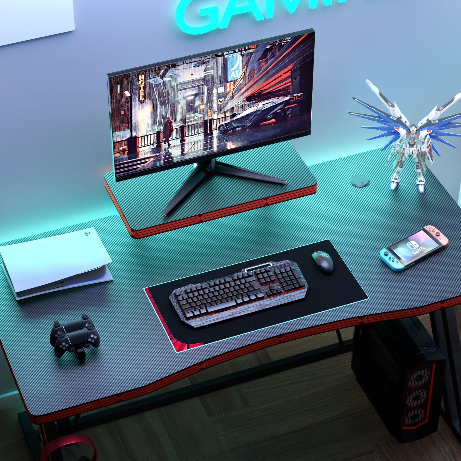 LACOO 47.2-Inch Gaming Desk Home Office Desk Modern Style Writing Table with Cup Holder Headphone Hook, Black