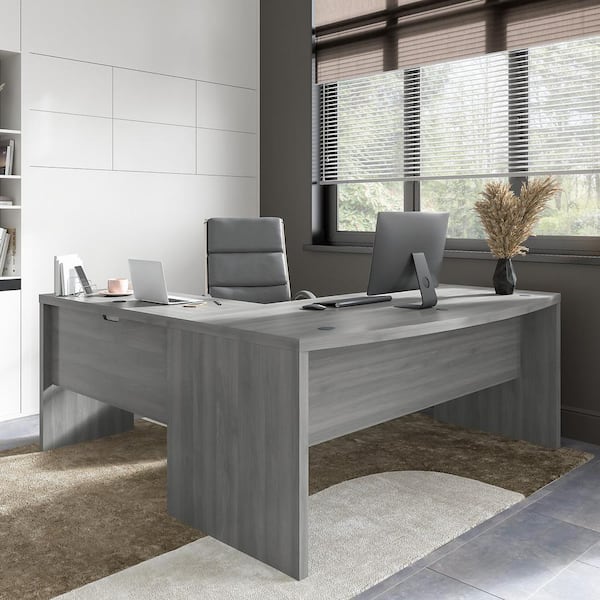 Echo 71.97 in. Bow Front L-Shaped Modern Gray Desk