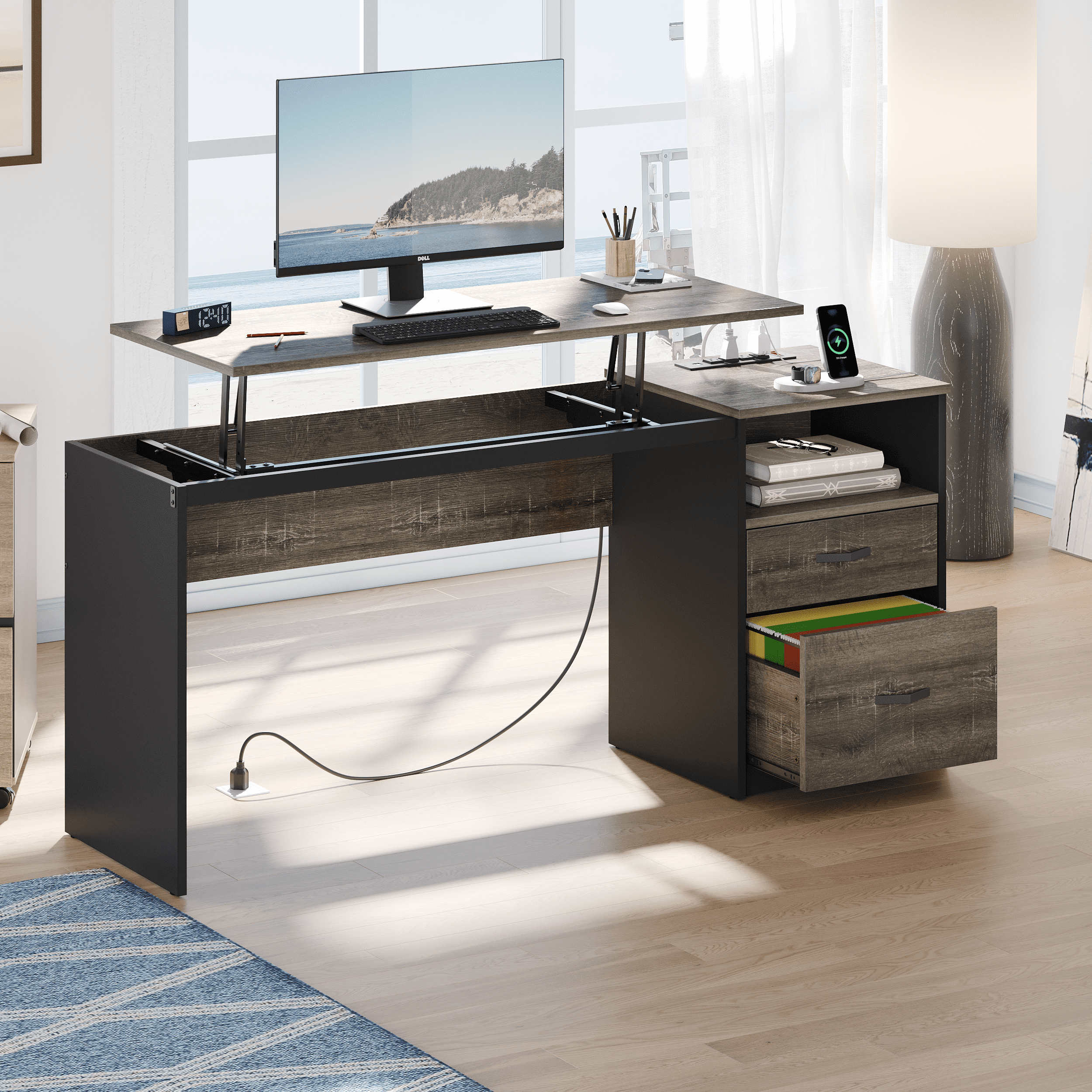 Bestier Computer Desk with Drawers Power Outlet  60