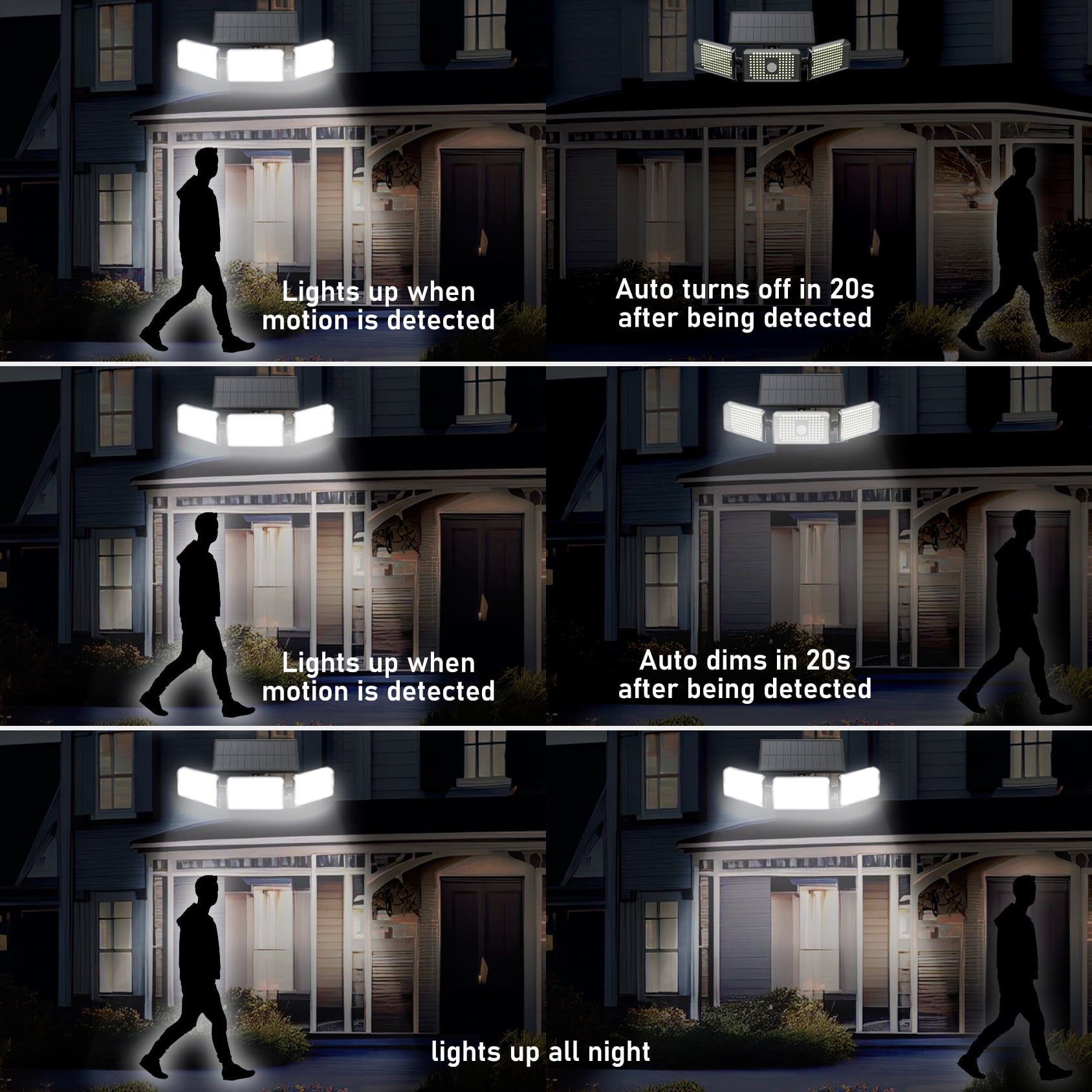 YIOHYI 3 in 1 LED Solar Lights Outdoor Sensor Garden Ground Adjustable 3 Head Pathway Flood Wall Light up to 10500 Lm, 2-Pack