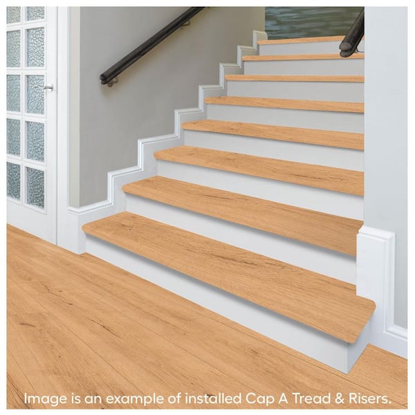 Hawks Edge Maple/Spanish Trace Oak 47in.Lx12.15in.Wx1.69in.T Laminate Stair Tread and Reversible Riser Kit Adhesive