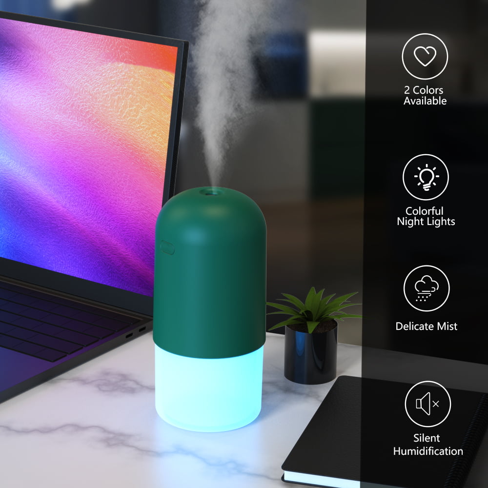 RUXAN Portable Humidifier with USB Charging，400ml Water Tank with Long Working Hours,Ultra Quiet 3-Spray Modes Cool Mist Humidifier Suitable for Office and Home