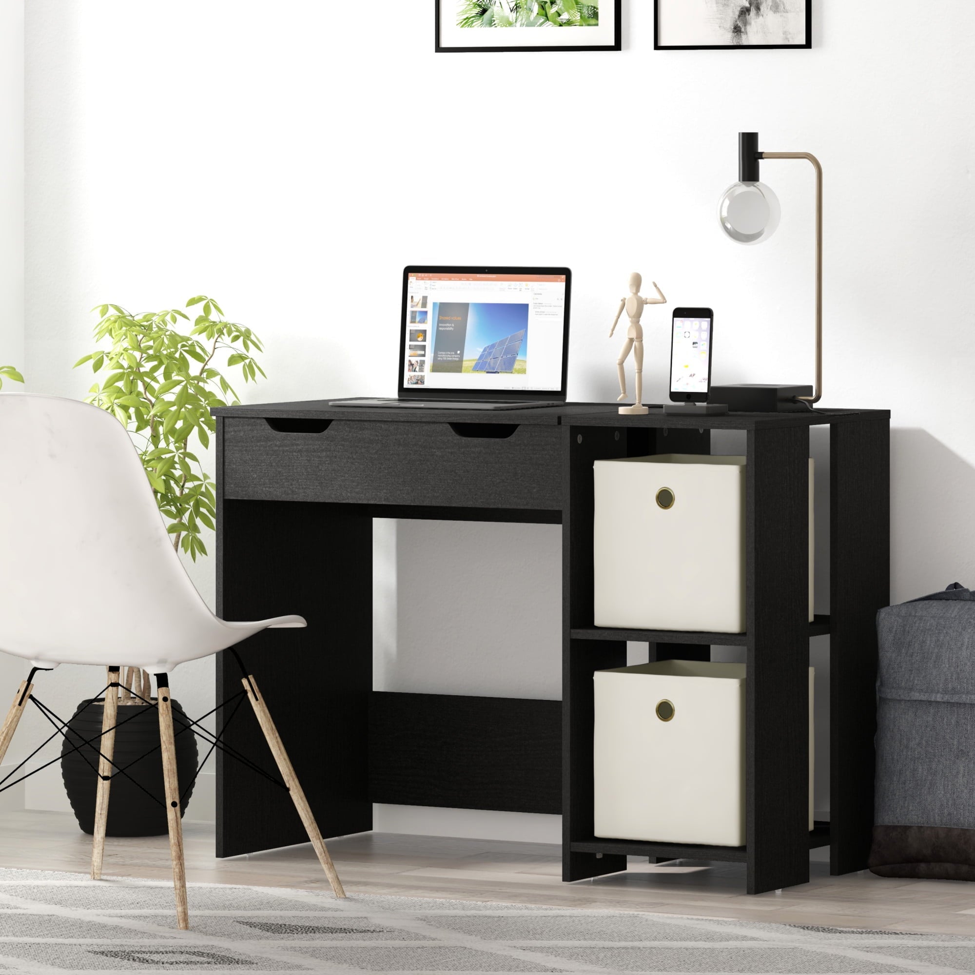 Cedar Falls Wood Lift Top Study Desk with Storage, Black Oak, by Hillsdale Living Essentials