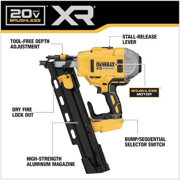 20V MAX XR Lithium-Ion Cordless Brushless 2-Speed 21° Plastic Collated Framing Nailer (Tool Only)