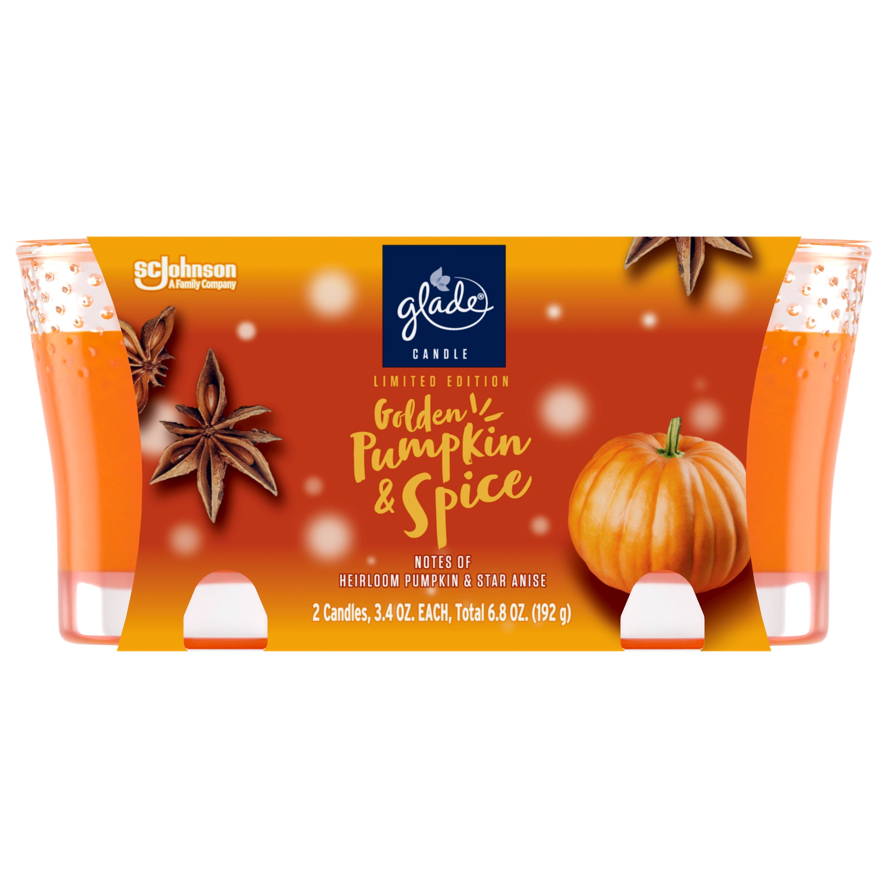 Glade 1 Wick Scented Candle, Golden Pumpkin & Spice, Fragrance Infused with Essential Oils, 3.4 oz