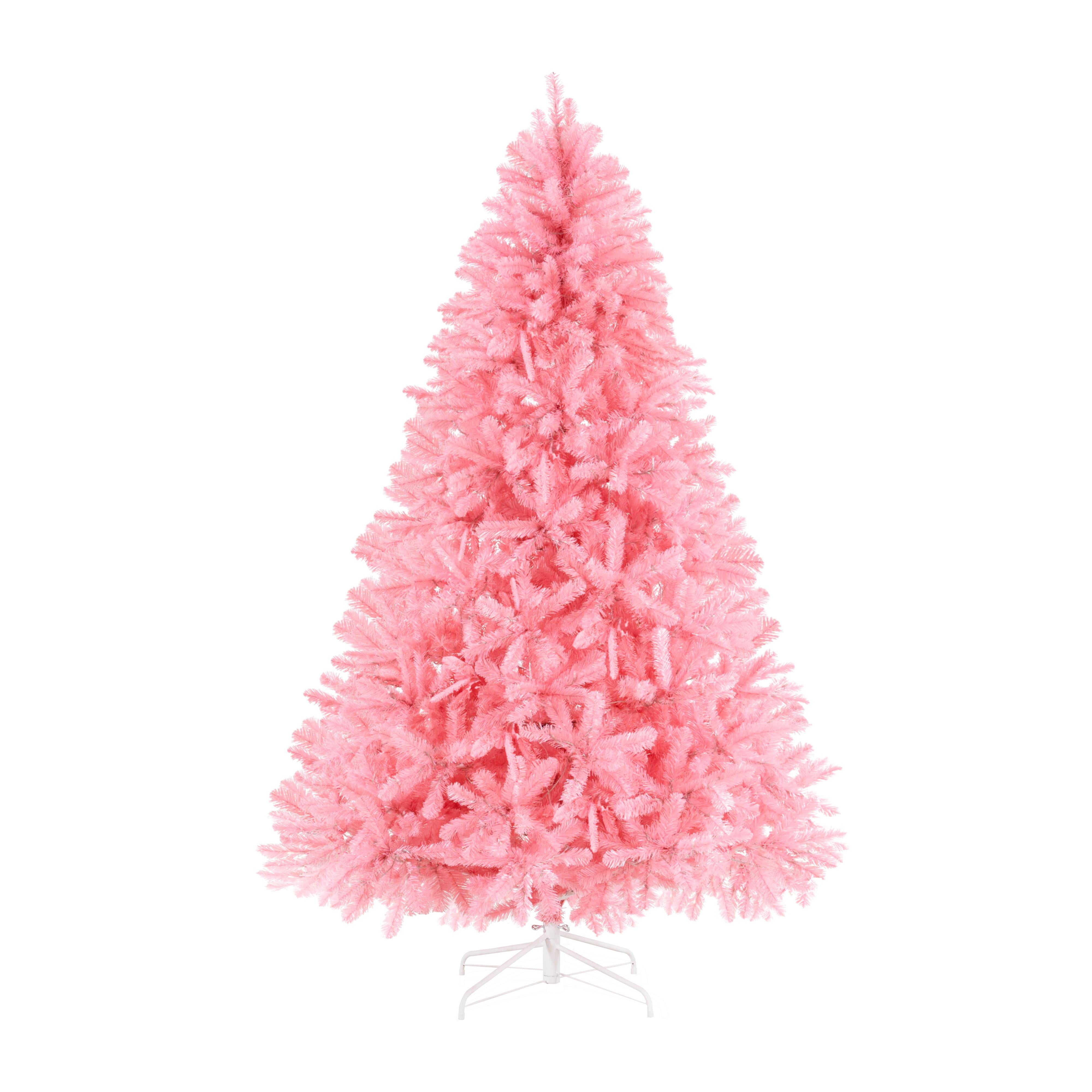 7.5ft Pink Christmas Tree with Lights, Tree Prelit with 1412 Branch Tips, 600 Warm Lights and Metal Stand by Homestock
